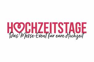 Logo mit dem Schriftzug 'HOCHZEITSTAGE', wobei das 'O' als Herz gestaltet ist, und dem Untertitel 'Das Messe-Event für eure Hochzeit' in handschriftlicher Schrift.