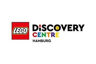 Logo des LEGO Discovery Centre Hamburg mit LEGO Schriftzug und buntem Text 'Discovery Centre Hamburg'.